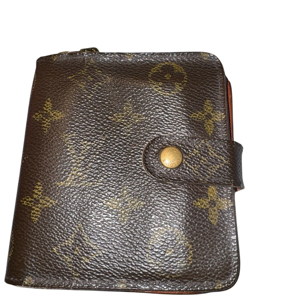 Authentic Louis Vuitton Monogram Brown Leather Bifold Small Wallet Purse France